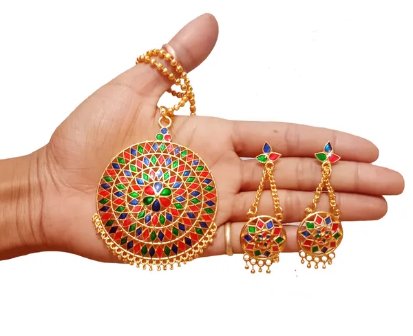 Assamese_Traditional_Gold_Plated_Multi_Colour_Japi_Chain_Jewellery_Set_For_Women